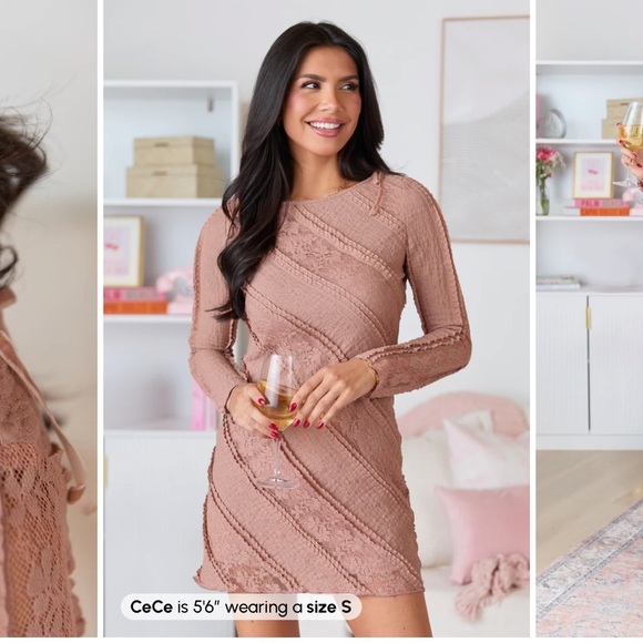 NWOT Pink Lily Terracotta Lace Mini Dress - Picture 2 of 5